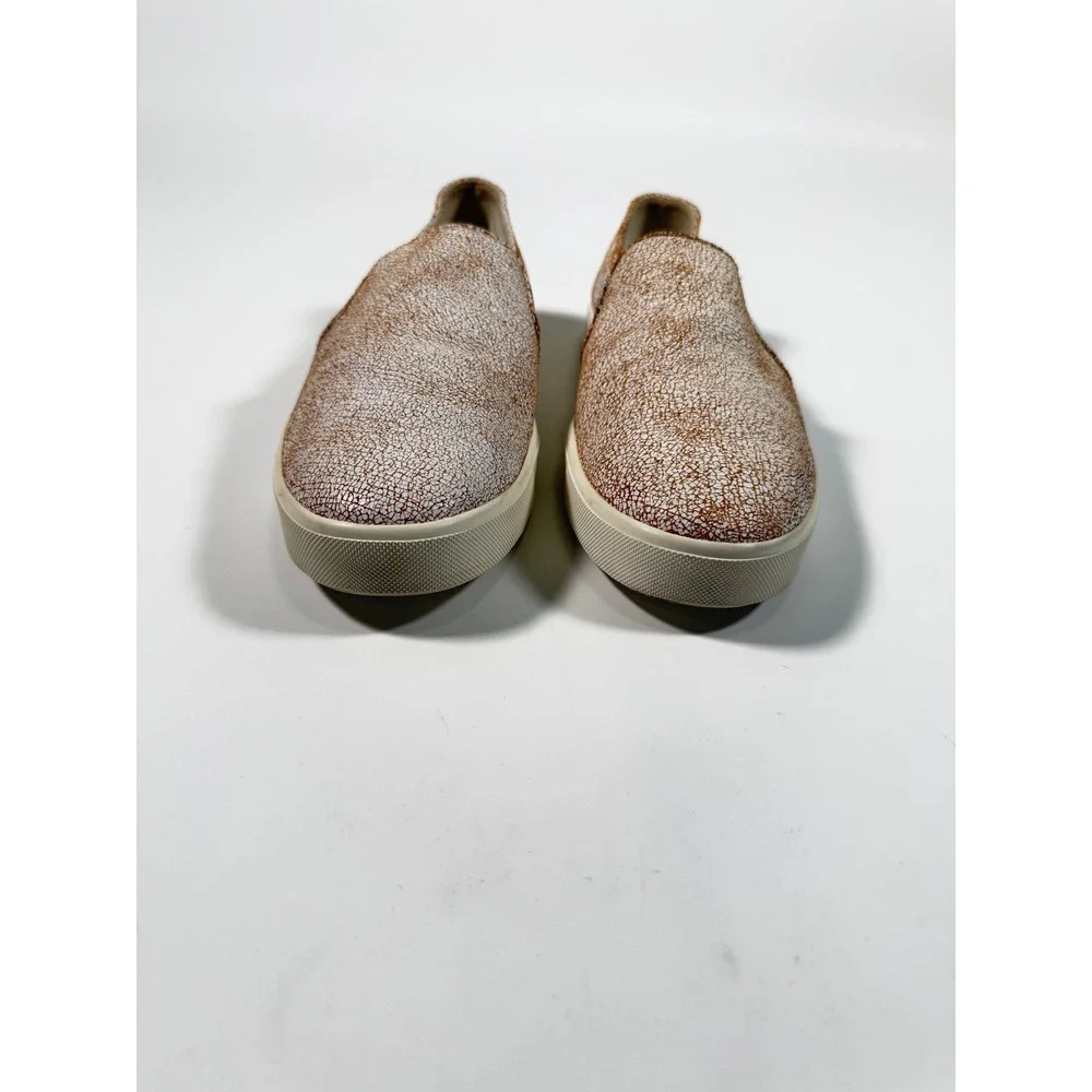 Vince Crackled Metallic Leather Slip On Sneakers Women's Size 9 White Bronze